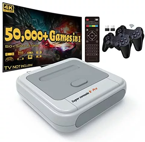 Kinhank Retro Game Console 256GB, Super Console X PRO Built in 50,000+ Games, Video Game Console Systems for 4K TV HD/AV Output, Dual Systems, Compatible with NES/N64/PS1/PSP/MAME/ATARI