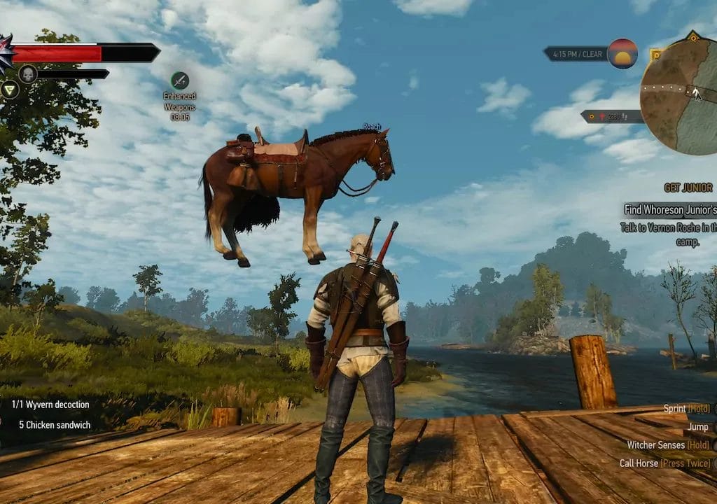 Example of a game bug with the horse flying in the air