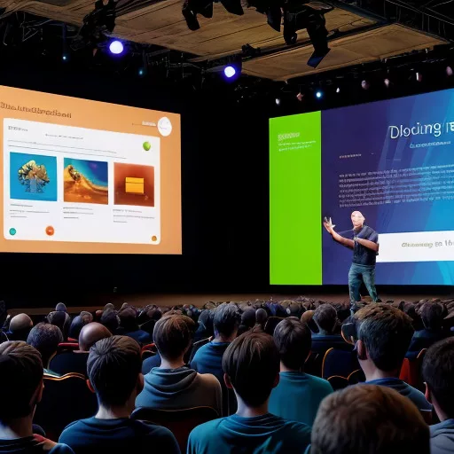 indie game developer presenting his game to an audience of potential investors