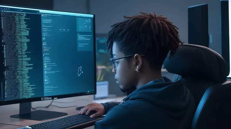 How to Get Into Game Development - A young man learning game development on a computer screen.