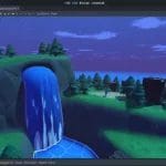 A screenshot of a computer screen showing a waterfall utilizing the Godot Engine for professional game development.