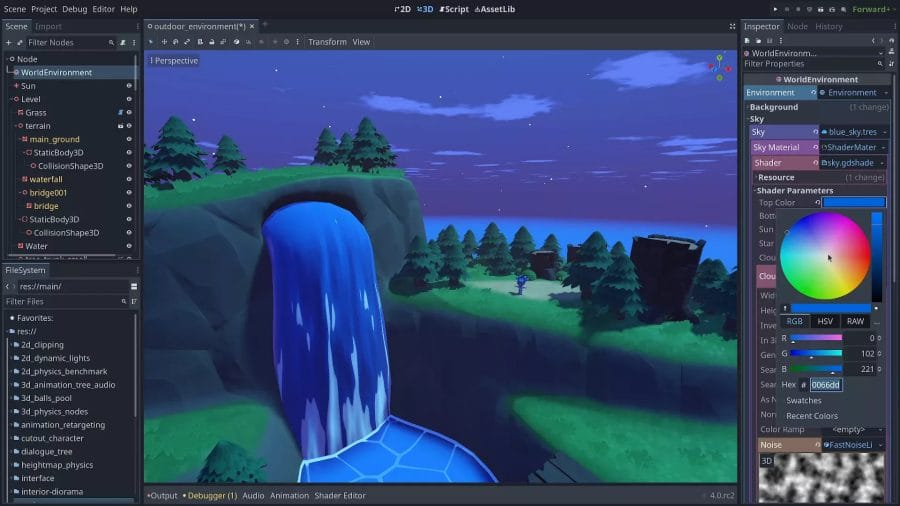 A screen shot showing a computer screen displaying gameplay in Godot Engine.