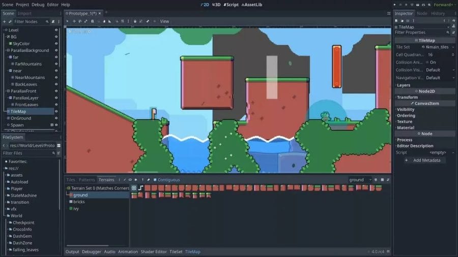 A computer screen displaying a video game developed using Godot Engine.