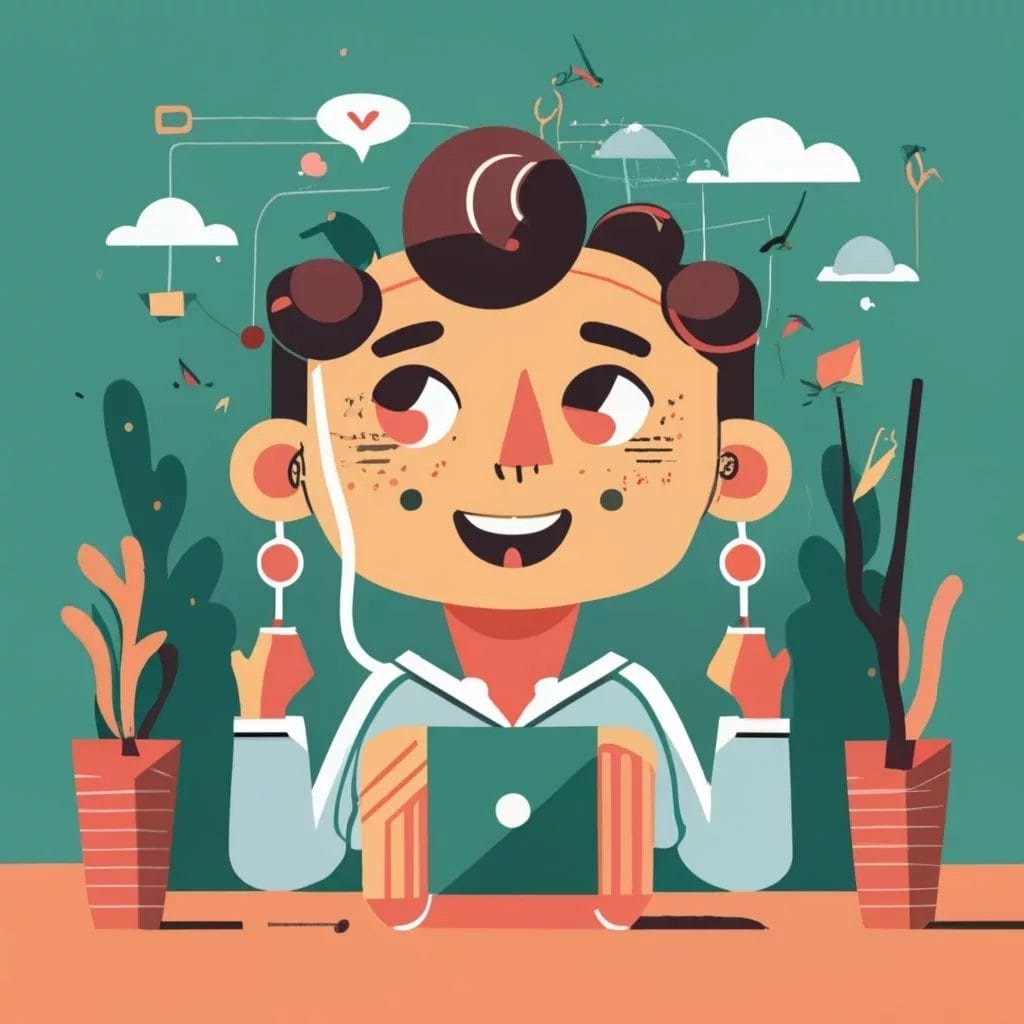 A zen motivation guide for game dev with a cartoon illustration of a man with headphones and plants.