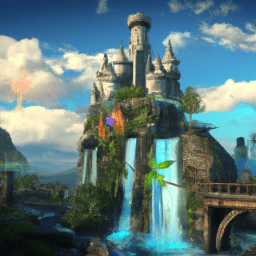 Master the Art of Game Design - - A fantasy scene with a magical waterfall. - An image of a majestic, otherworldly landscape with towering mountains, cascading waterfalls, and vibrant flora