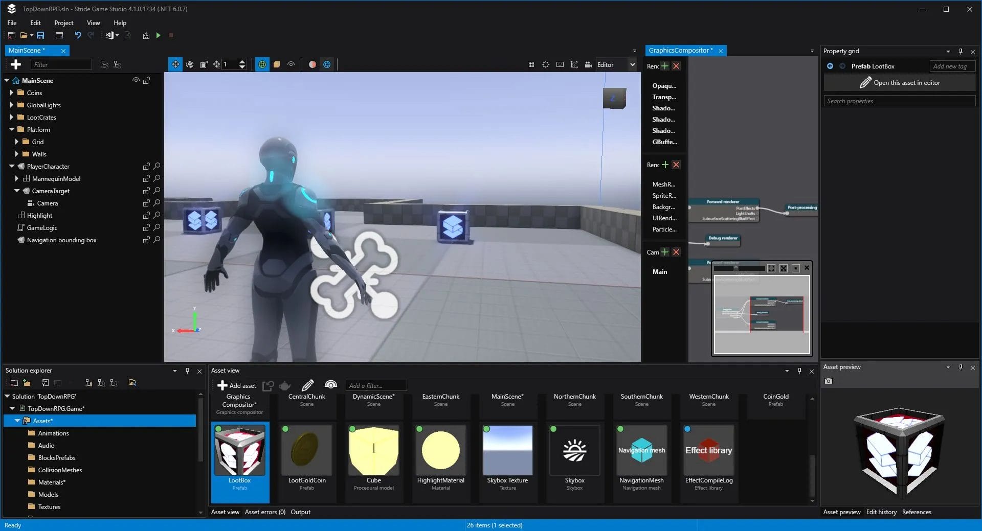 Best 3D Game Engines for C# Developers - Stride Game Engine - A screen shot of a computer screen showing an image of a character using 3D Game Engines for C# Developers.