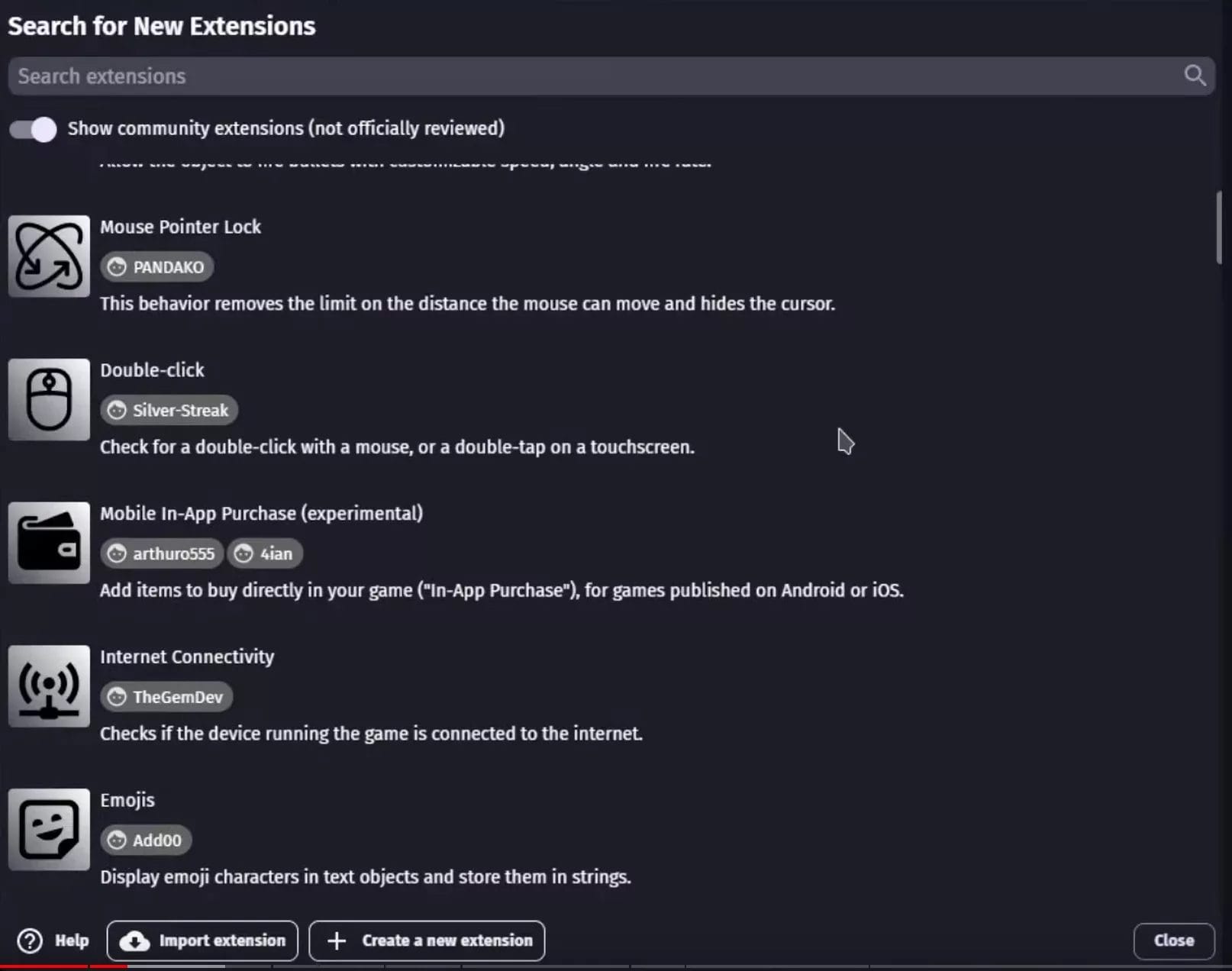 GDevelop Tips  - Take advantage of built-in extensions