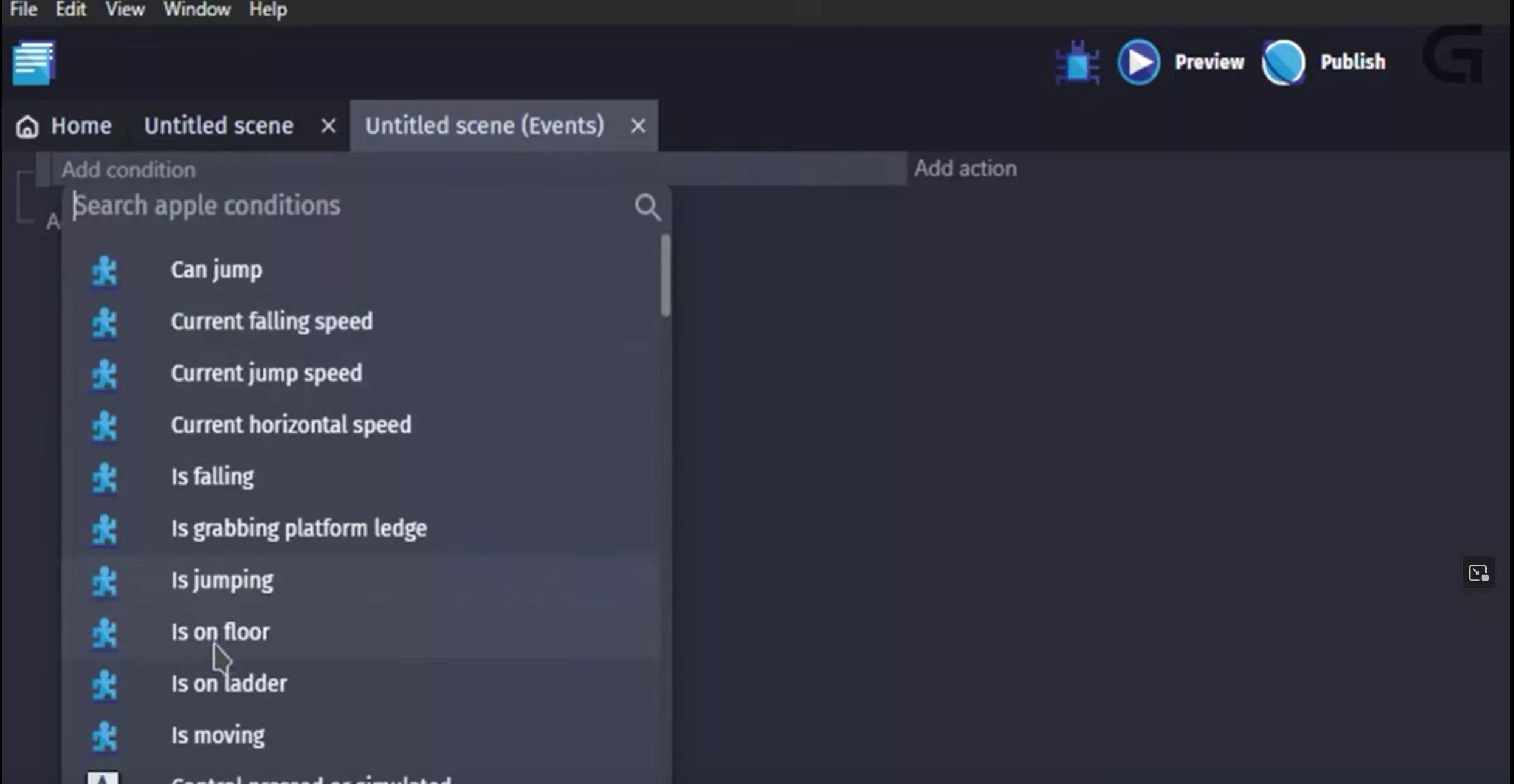 GDevelop Tips  - Use the mini instruction selector
