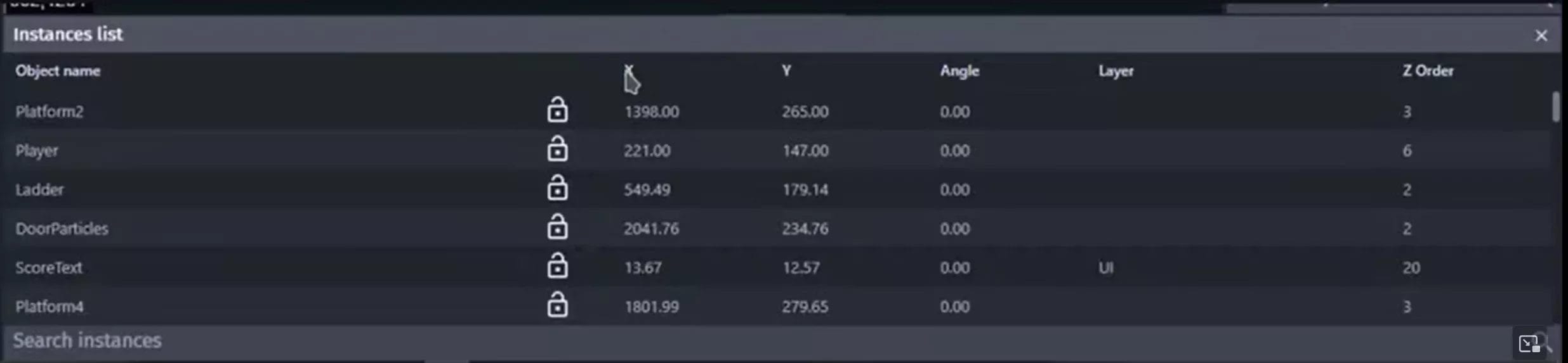 GDevelop Tips  - Sort objects in the Instance panel