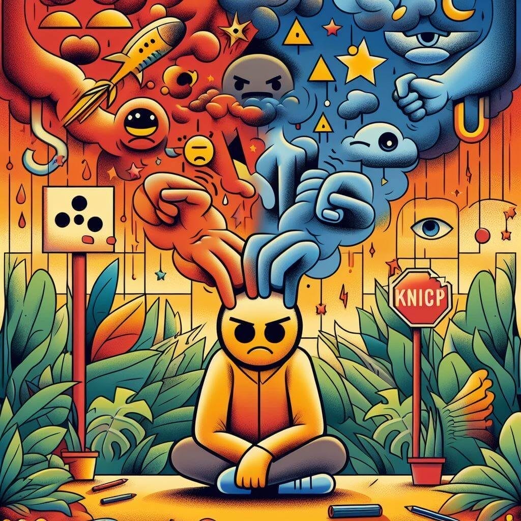 Knowing when to quit Making a Game - The Feedback Is Negative -- An illustration of a man sitting in front of a tree, contemplating the decision to quit or continue making a game.