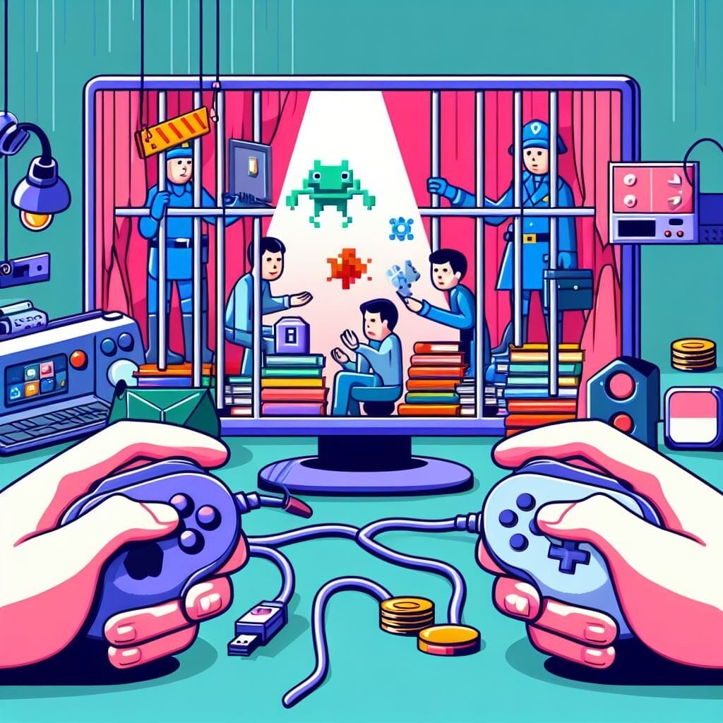 Why Some Game Developers Feel Trapped Making Video Games -- An illustration of game developers enjoying video games together -- Tough Job Market -- An illustration of game developers enjoying video games together.