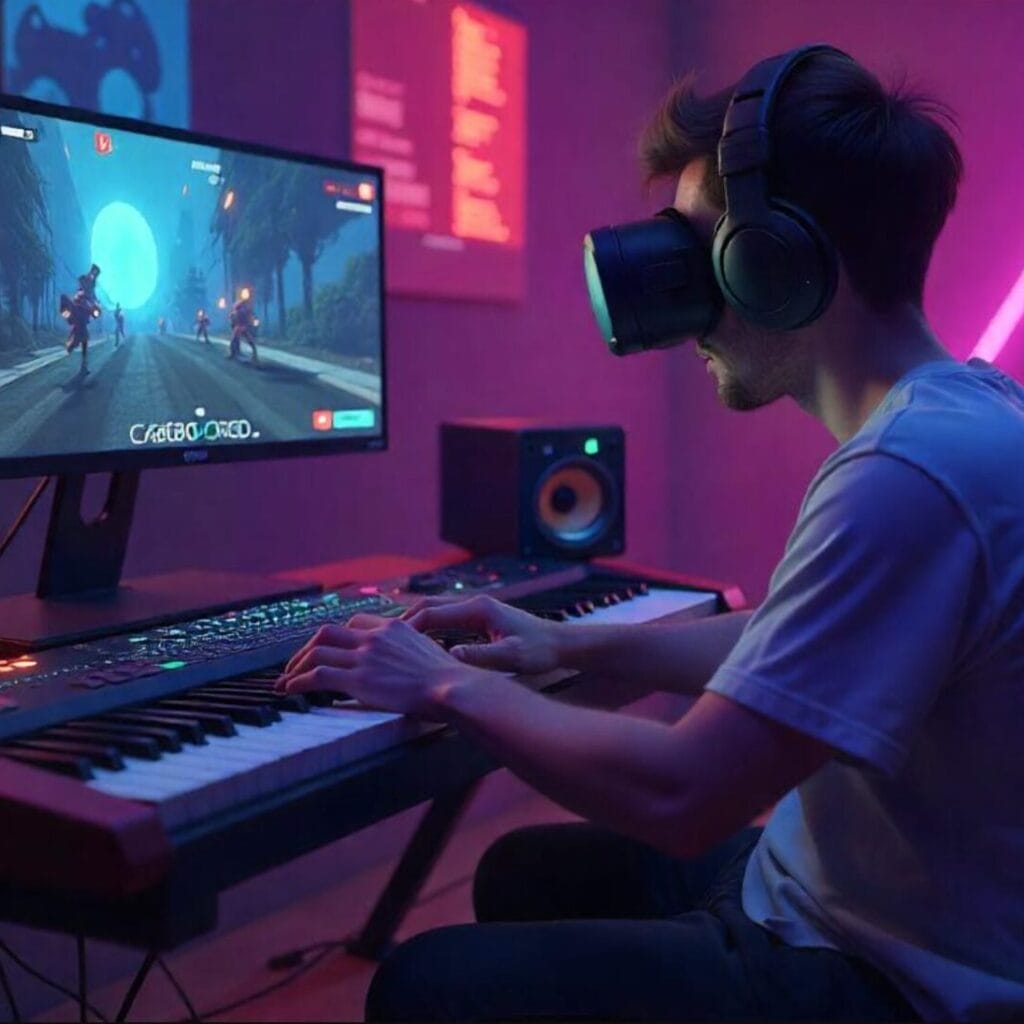 Game Creating: A musician composing music and sounds for the game