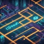 Futuristic neon cityscape with glowing orange and blue circuit-like pathways; the word "Boost" is visible, hinting at peak performance.