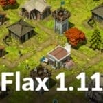A bird’s-eye view of a medieval village with small buildings and trees, featuring the text "Flax 1.11" prominently over the image, highlights recent game updates that rival top indie Unreal projects.
